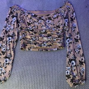 Tan Floral long sleeve crop top
